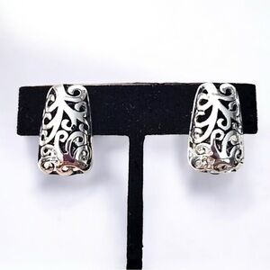 Vintage Silver Tone Filigree Clip On Statement Earrings